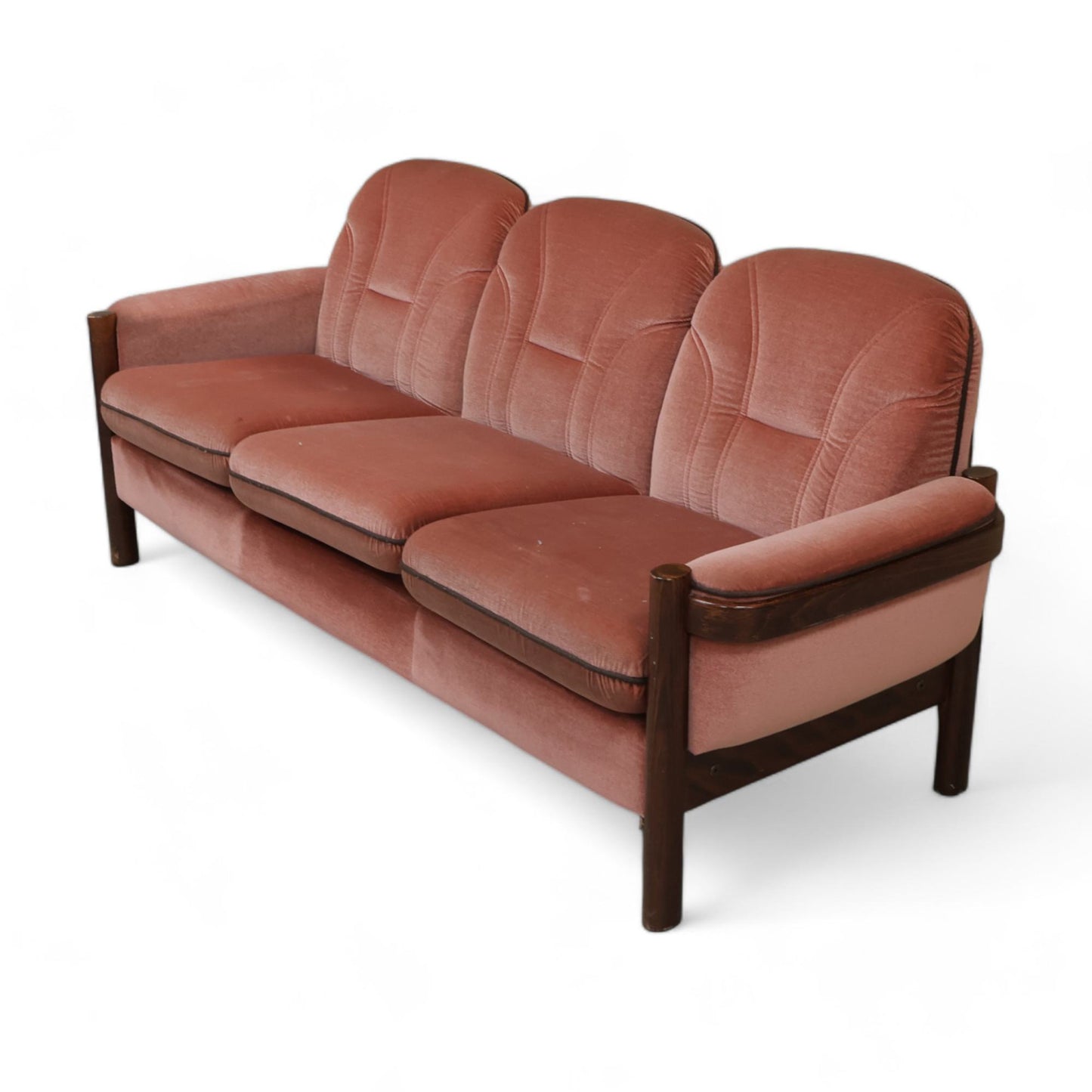 Retro sofagruppe i rosa tekstil | 2 lenestoler + 1 sofa