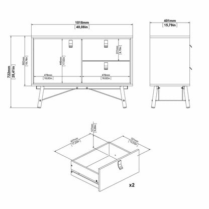 Helt nytt | Ry skjenk liten hvit med to dører og skuffer