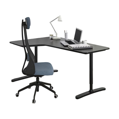 Kvalitetssikret | IKEA Bekant manuelt justerbart skrivebord med venstresving i sort