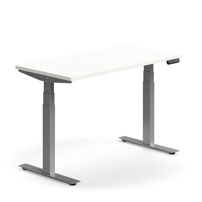 Helt nytt | Skrivebord QBUS, hev/senk, L1200 B600 mm, sølv, hvit