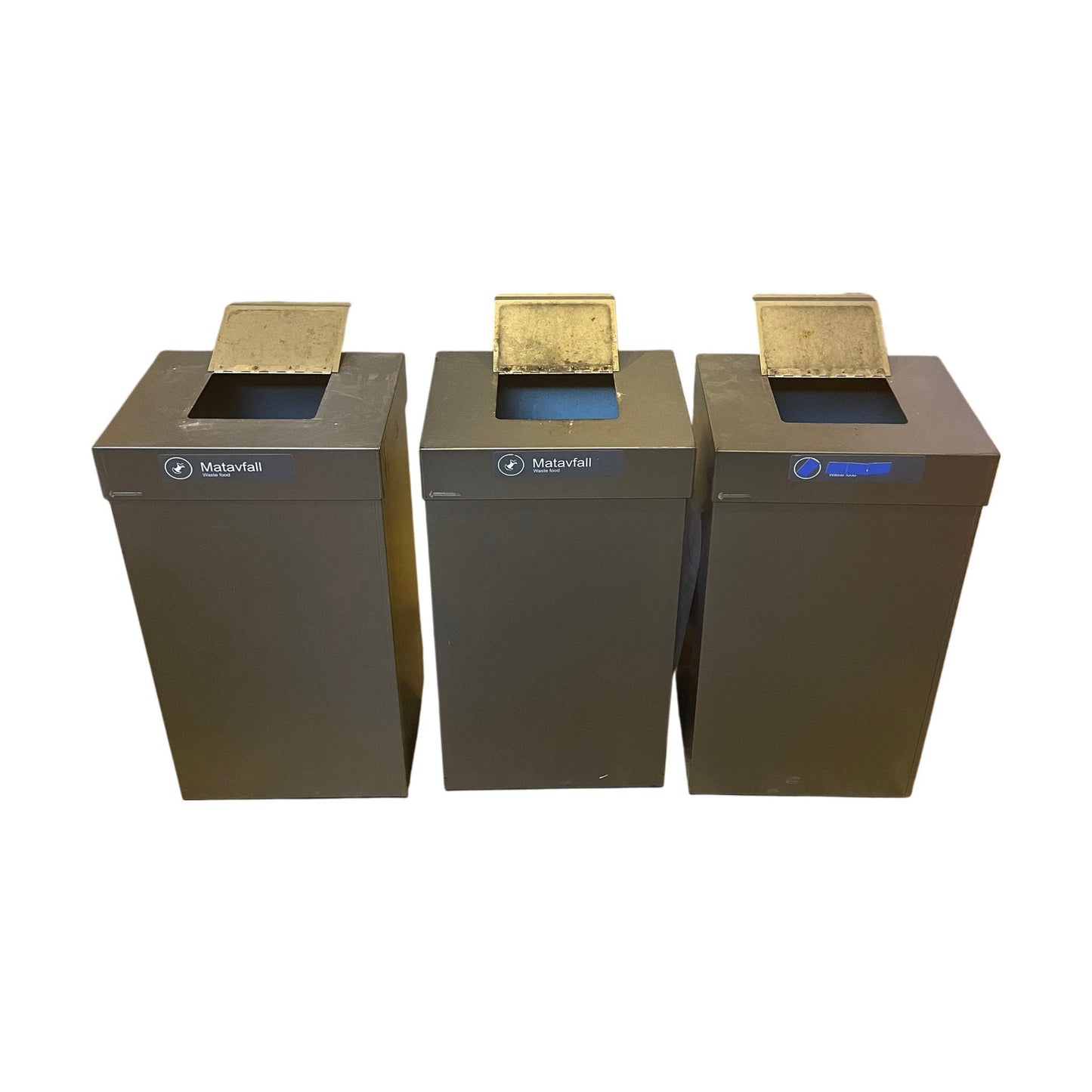 Sett med 3 stk. avfallsbøter med håndtak lokk, 43x32x79 cm