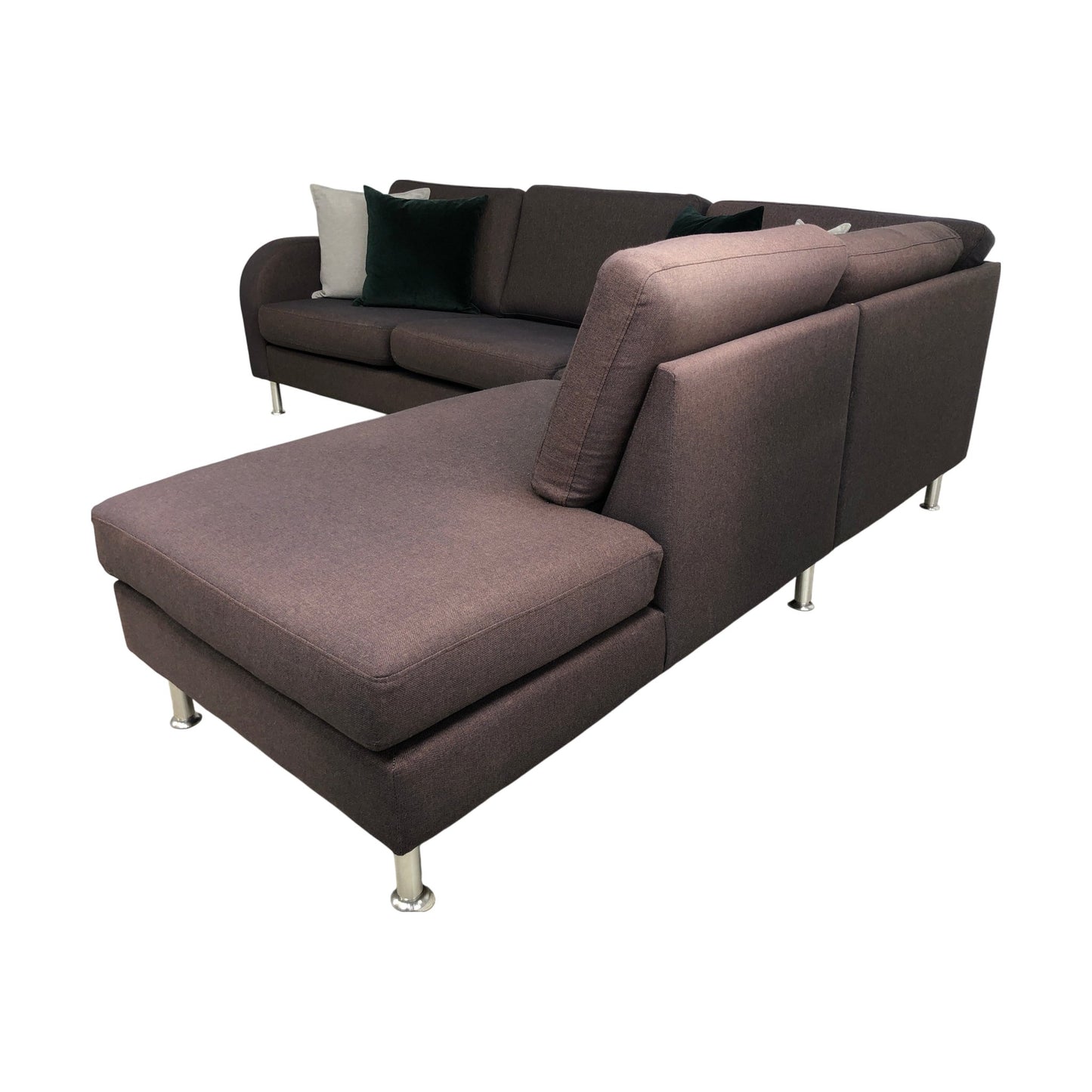 Brun hjørnesofa med åpen ende