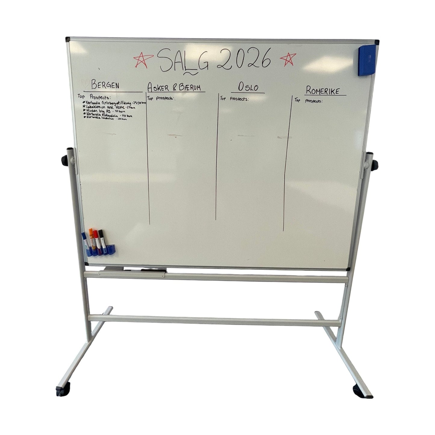 Hvit roterbar whiteboard, 180x57x160 cm