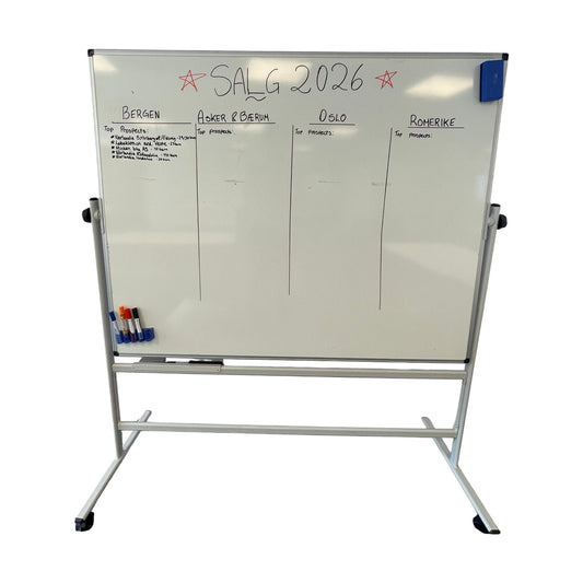 Hvit roterbar whiteboard, 180x57x160 cm