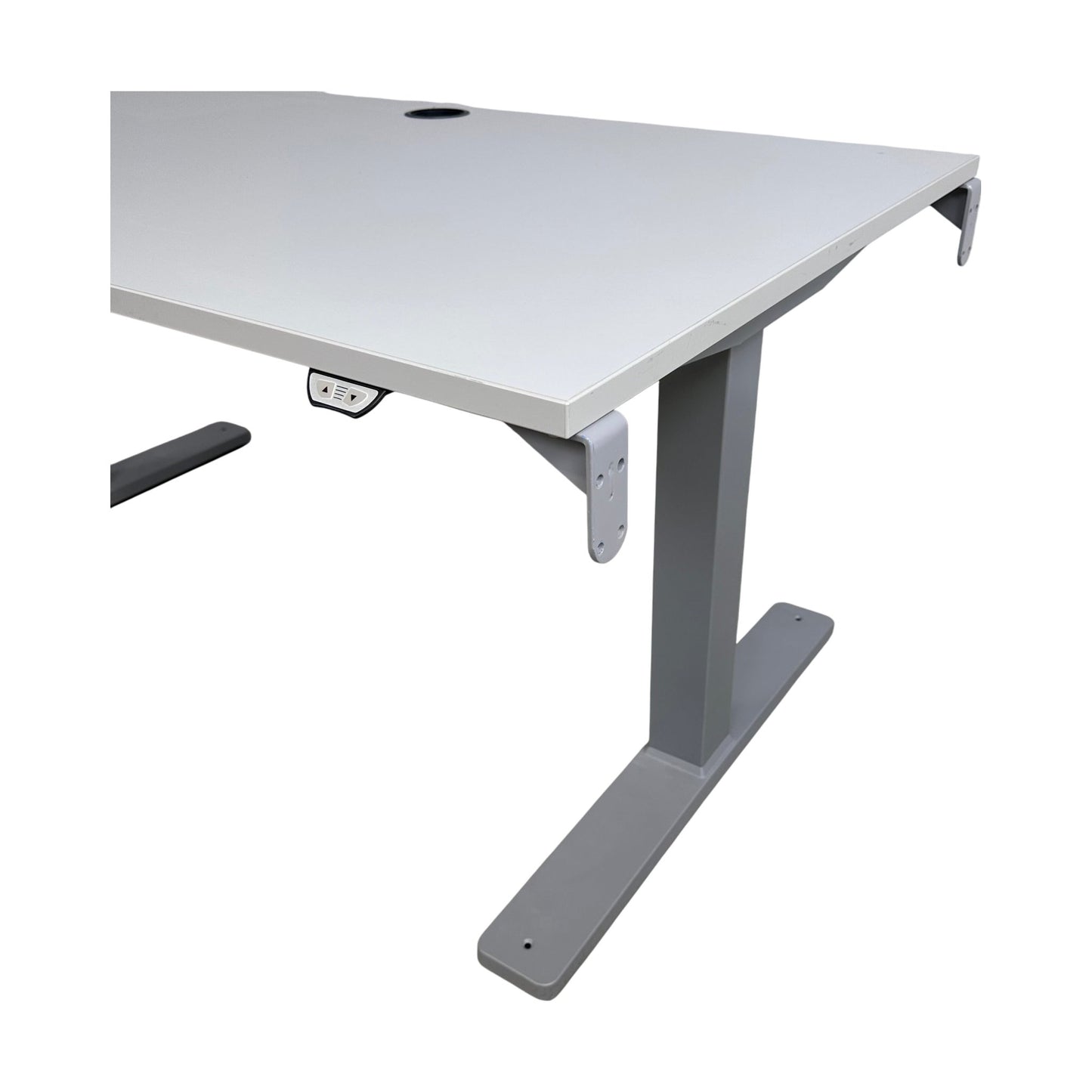 Elektrisk hev/senk skrivebord 140x80 cm, grå laminat, Kinnarps