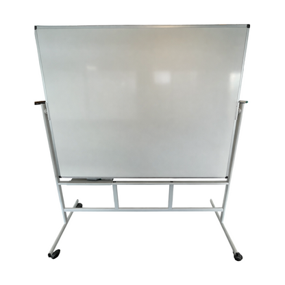 Hvit roterbar whiteboard med låsbare hjul, 160x60x180 cm