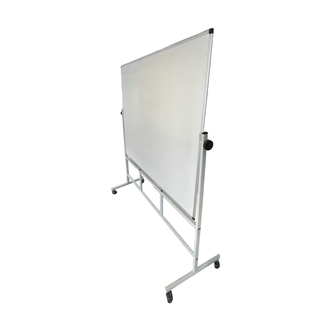 Hvit roterbar whiteboard med låsbare hjul, 160x60x180 cm
