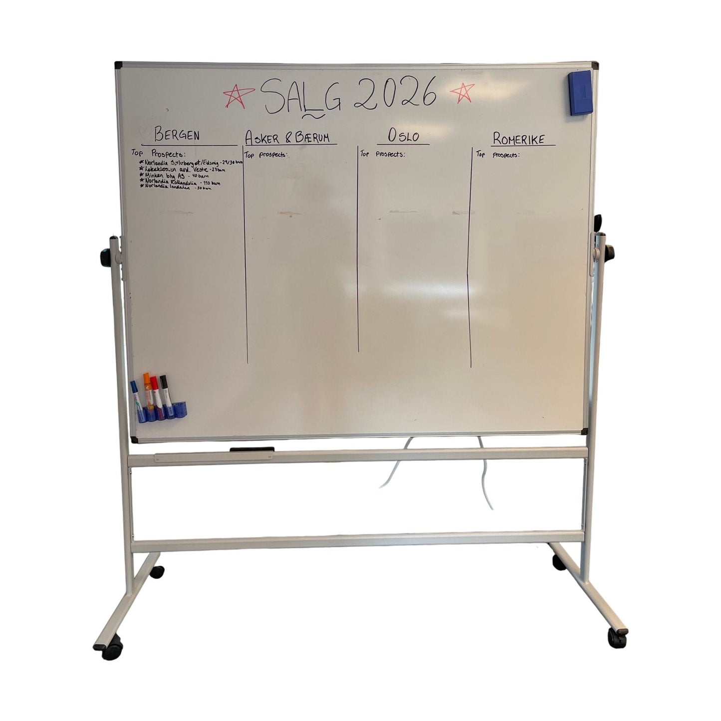 Hvit roterbar whiteboard, 180x57x160 cm
