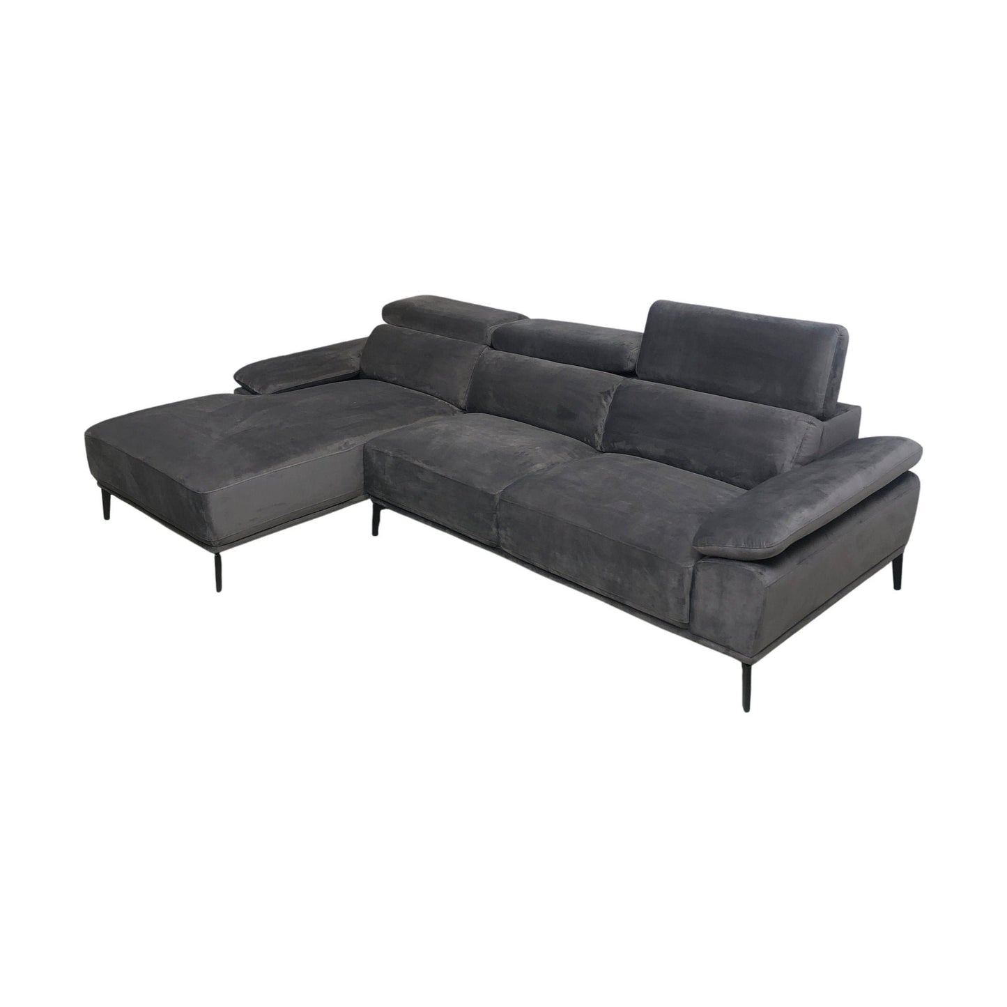 Brownsville sofa med sjeselong fra A-Møbler, mørk grå velur