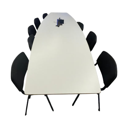 Båtformet møtebord, hvit laminat, 360x120 cm