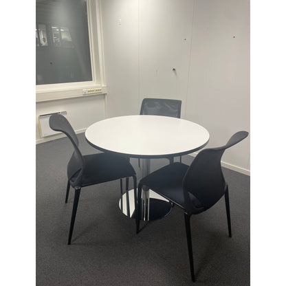 Rundt møtebord, hvit laminat, 100x100 cm