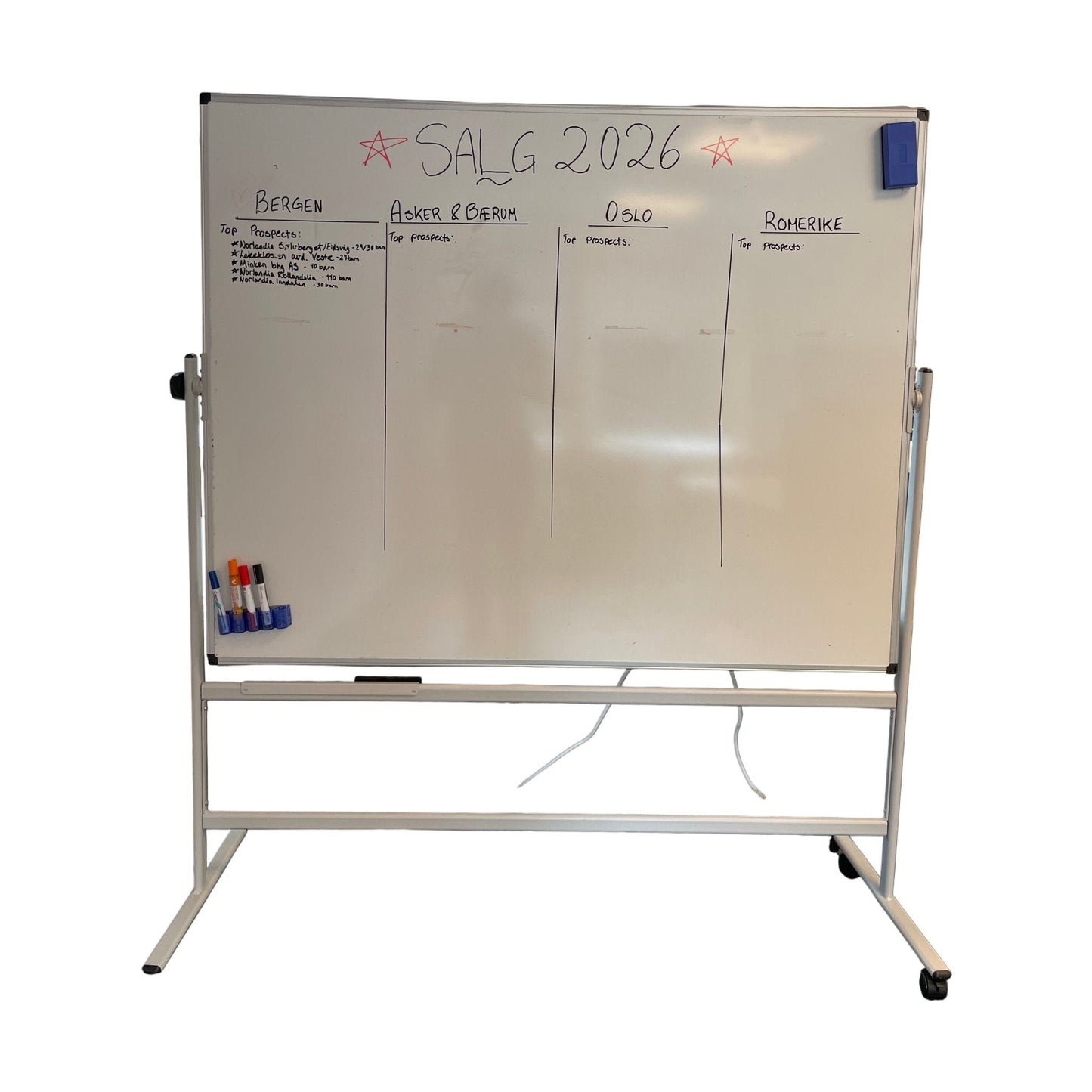 Hvit roterbar whiteboard, 180x57x160 cm