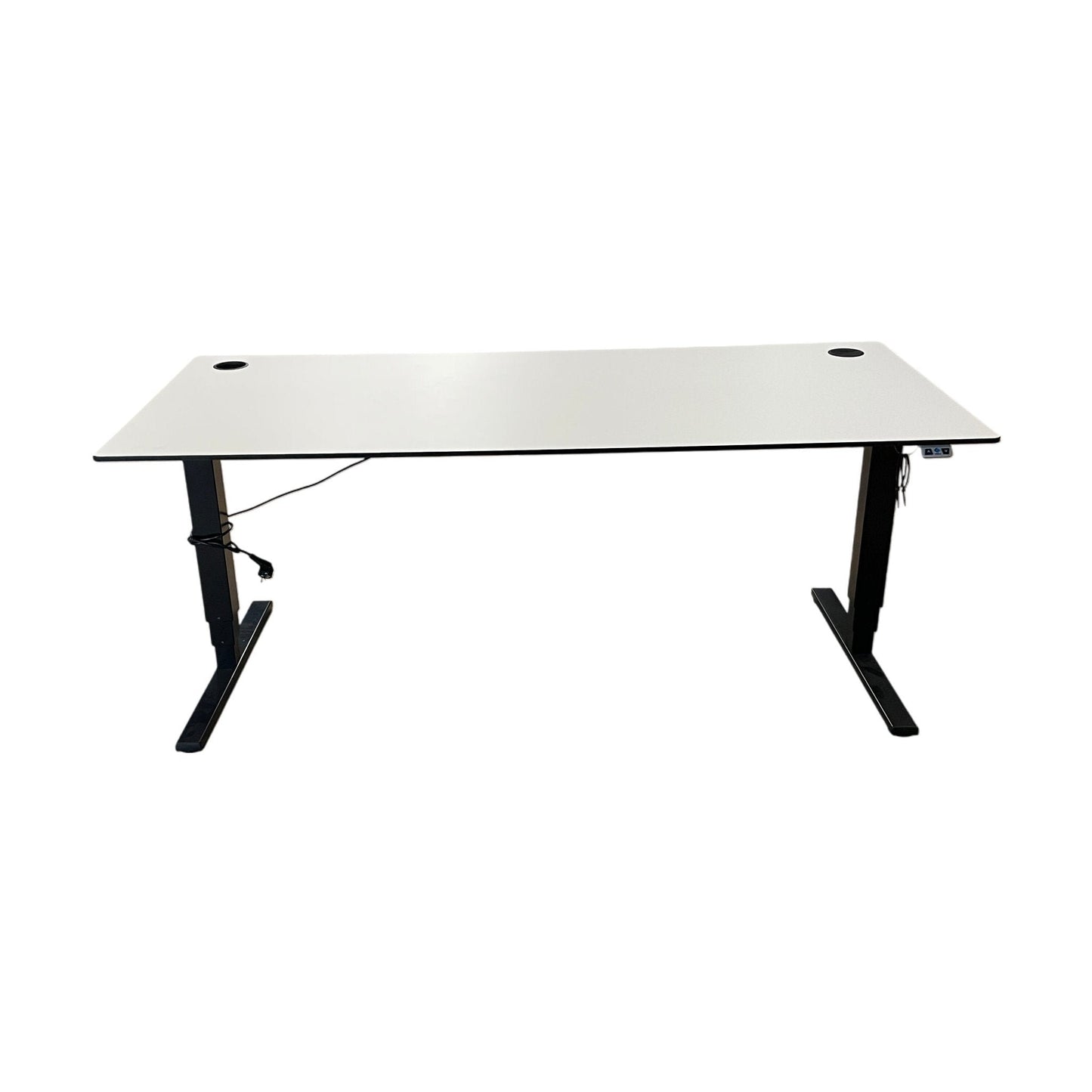 Edsbyn elektrisk hev/senk skrivebord, hvit plate med sort understell, 180x80 cm