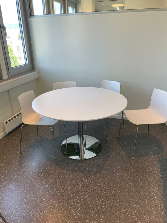 Rundt møtebord, hvit laminat, 120 cm