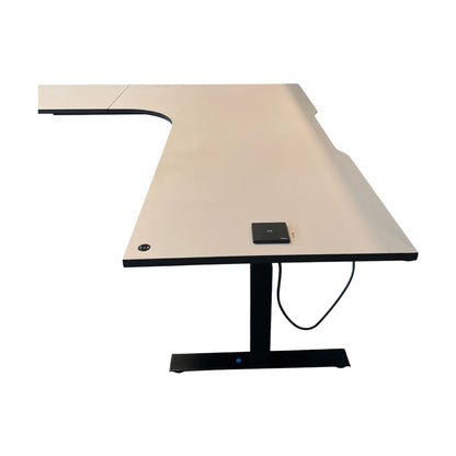 L-formet elektrisk hev/senk skrivebord fra Linak, kremfarget bordplate, 200x200 cm