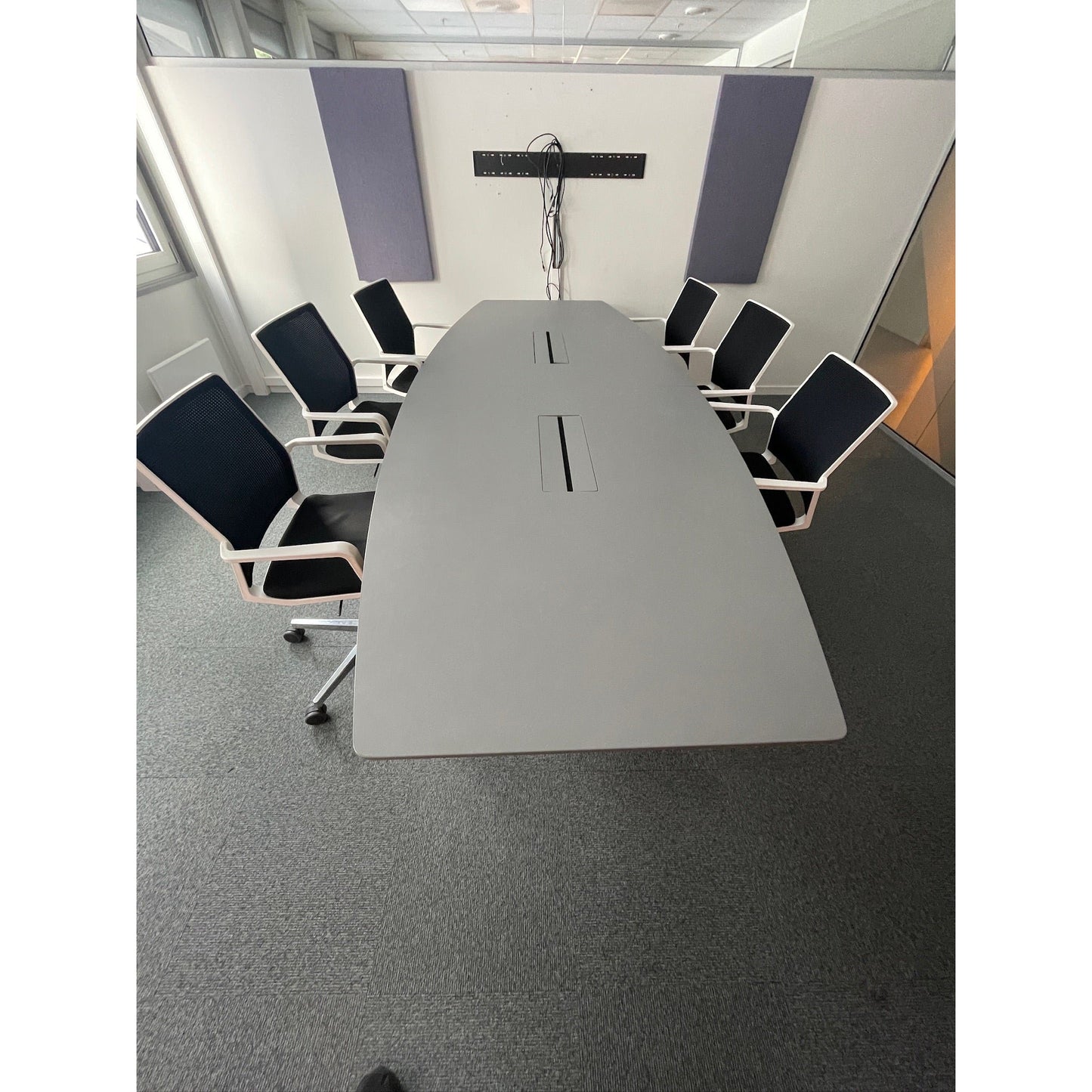 Møtebord, mørk grå laminat, 300x120 cm