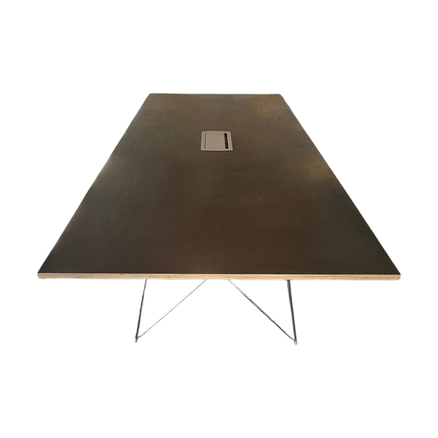 Møtebord med designben i krom, svart bordplate, 250x110 cm