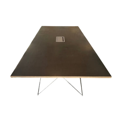 Møtebord med designben i krom, svart bordplate, 250x110 cm