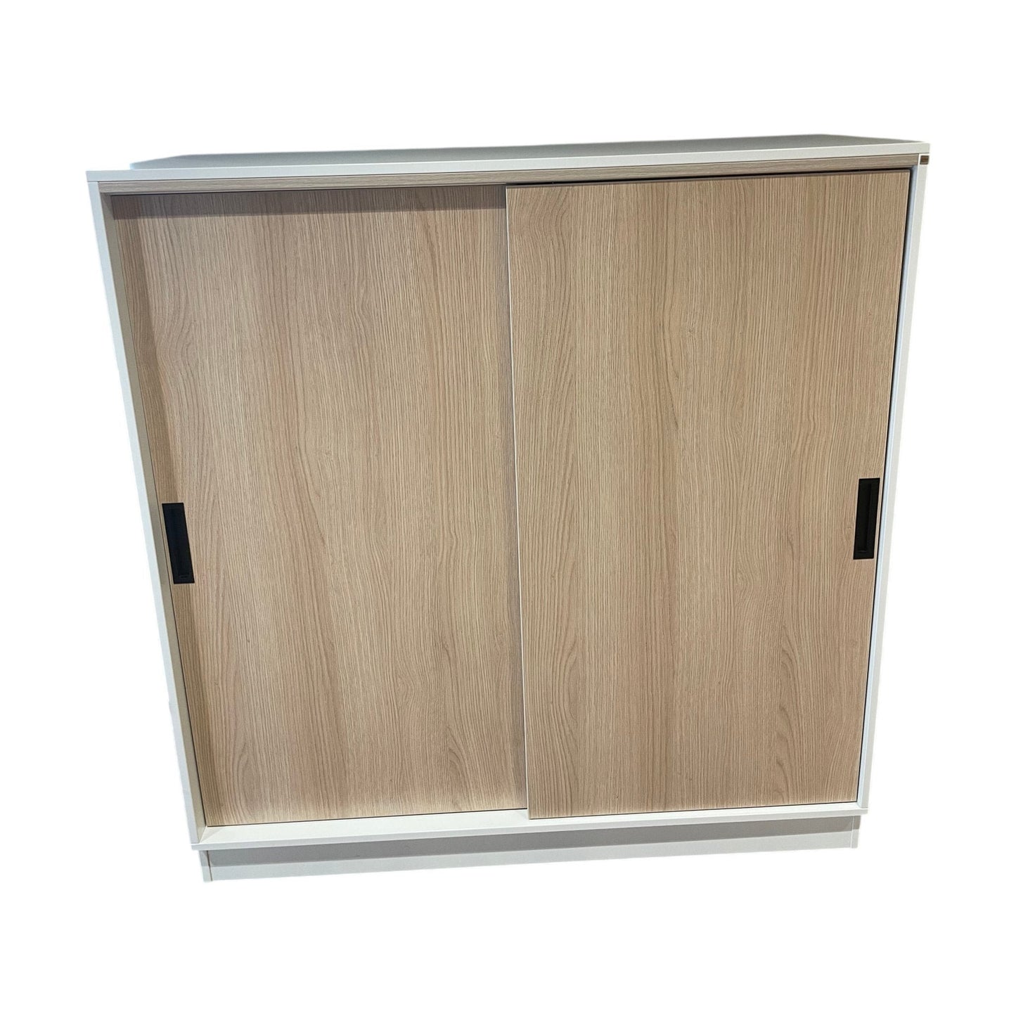 Cube skyvedørsskap, hvit eikefiner, 120x44x127