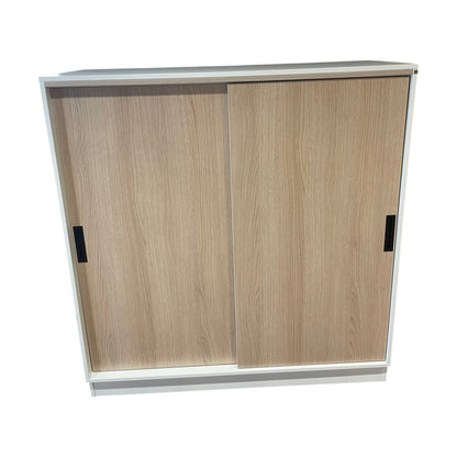 Cube skyvedørsskap, hvit eikefiner, 120x44x127