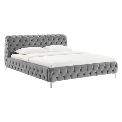 Bella Dobbeltseng i grå velour, 180x200cm fra A-Møbler