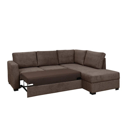 Fakta Sovesofa, polyester, mørk brun, åpent hjørne Høyre