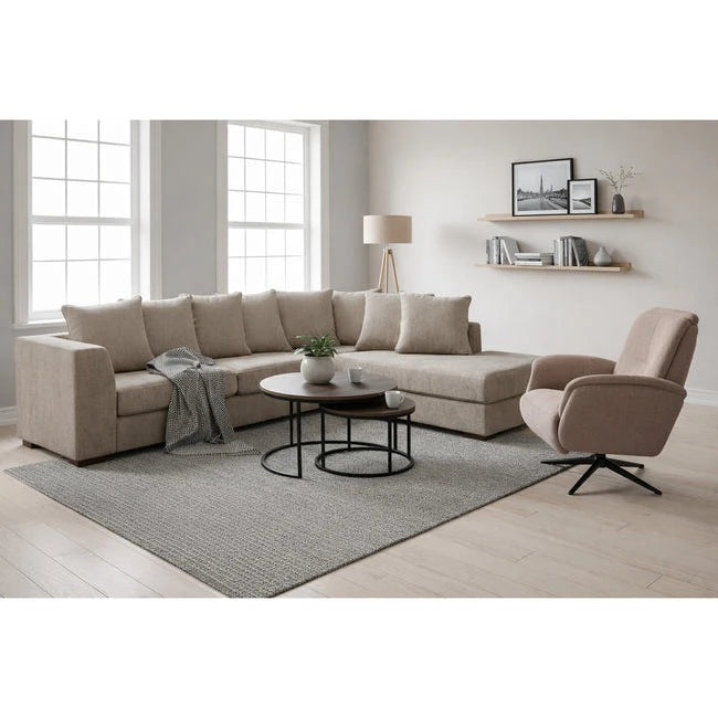 Havanna sofa med sjeselong fra A-Møbler, taupe tekstil, høyre sjeselong