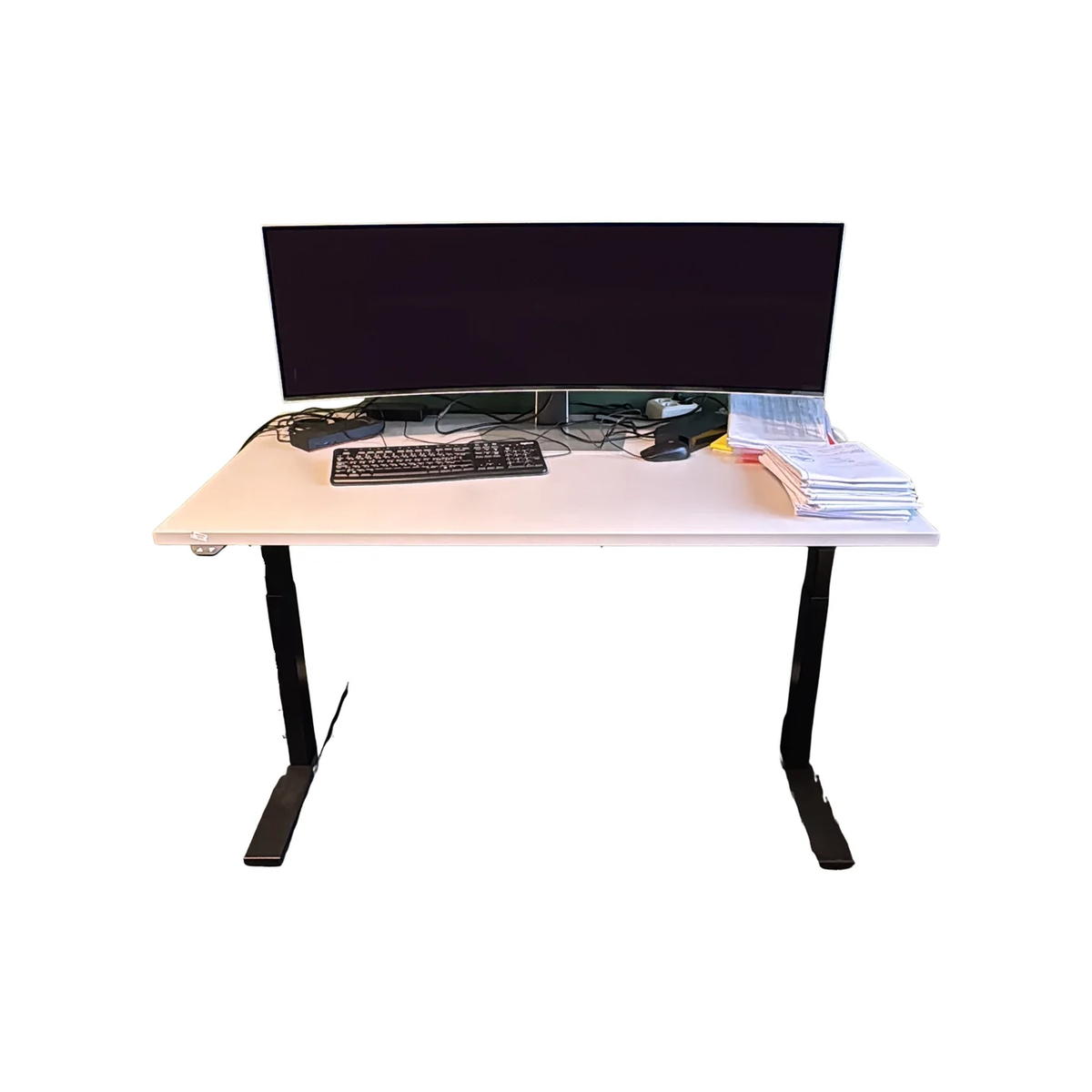 (140x80) Linak skrivebord i lys grå, elektrisk betjeningspanel