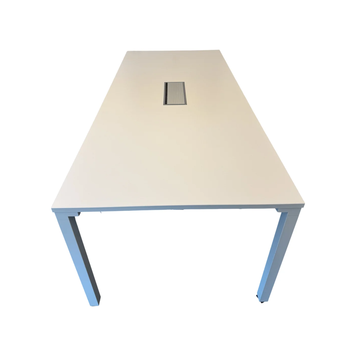 (180x90) Steelcase FrameFour møtebord i lys grå, innfelt kabelluke