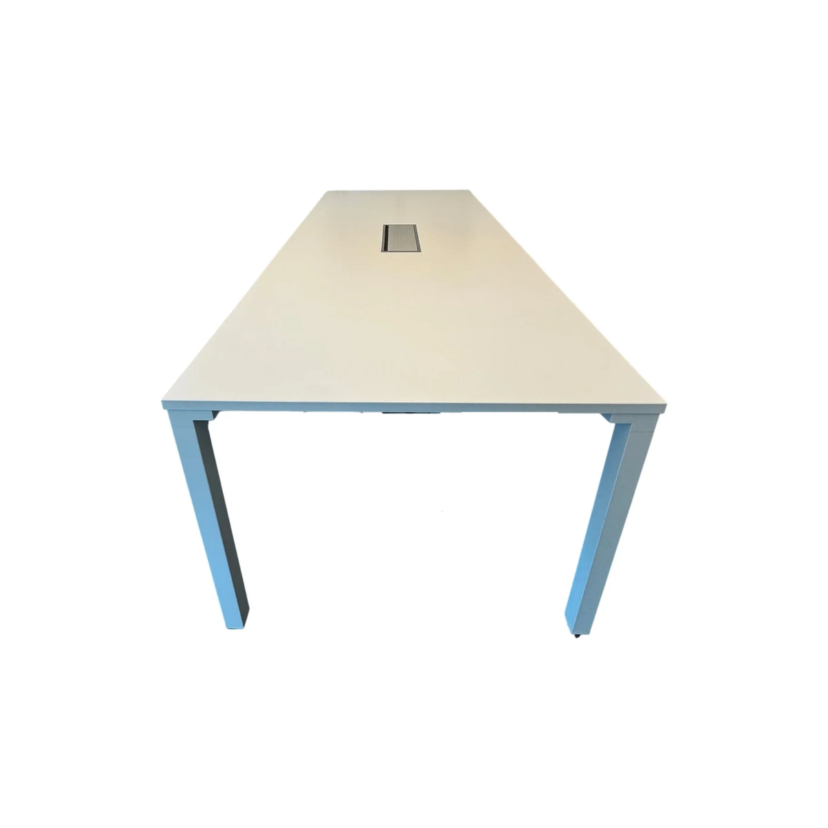 (180x90) Steelcase FrameFour møtebord i lys grå, innfelt kabelluke