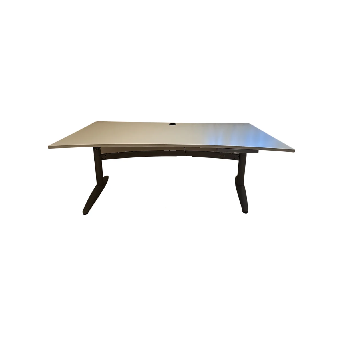 (200x90) EFG skrivebord i lys grå, buet bordplate