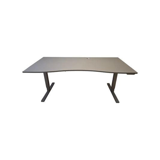 (200x90) el hev/senk skrivebord i grå, buet bordplate