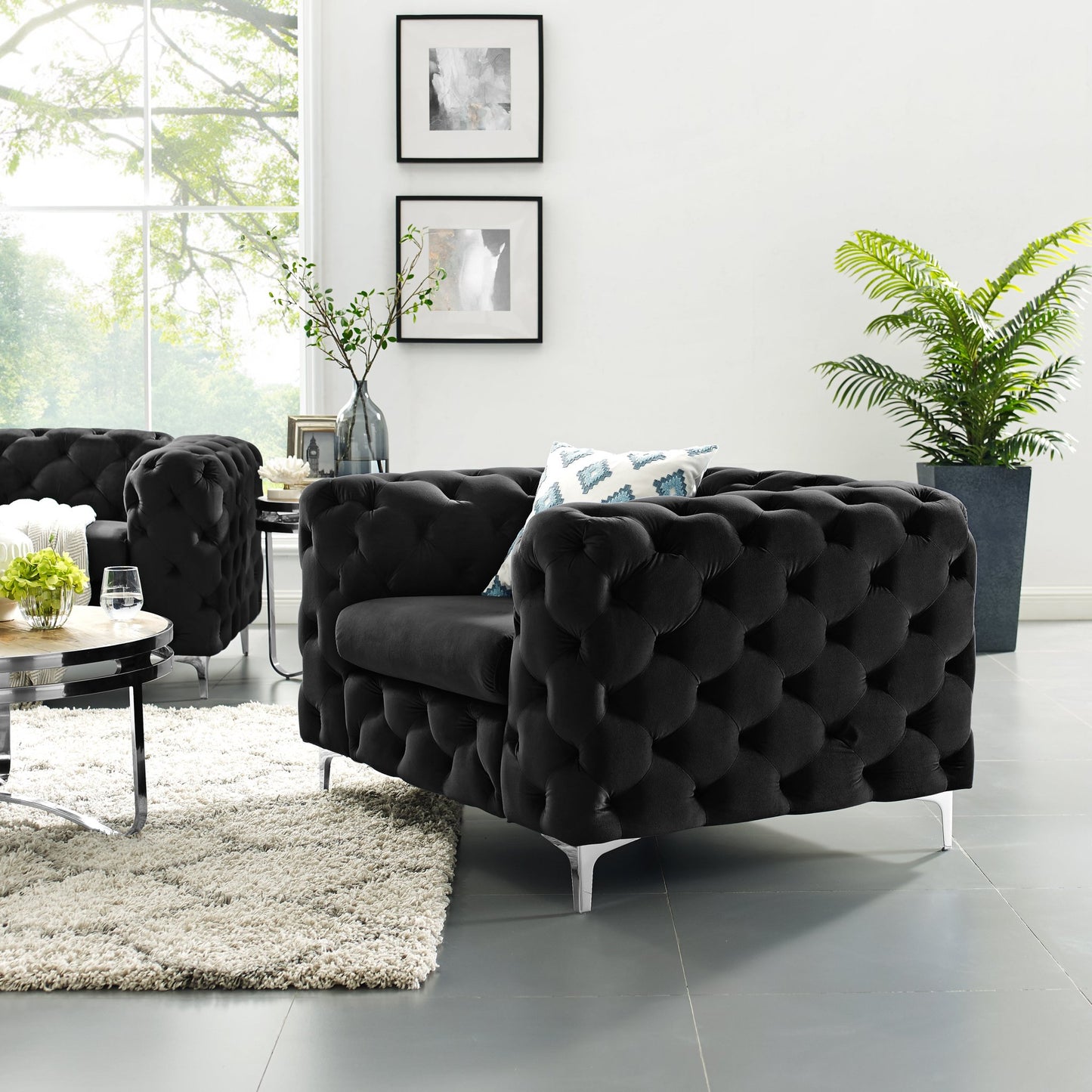 Bella stol, Sort velour, Krom ben