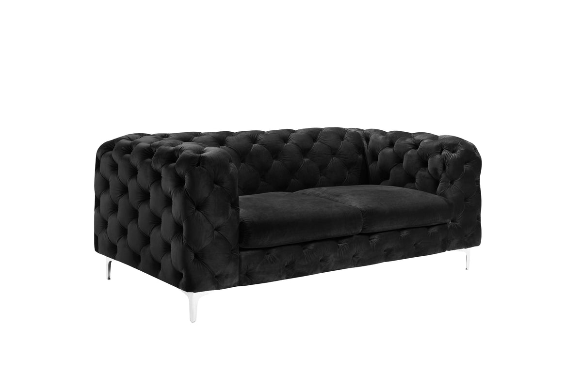 Bella Sofa fra A-Møbler i svart, chesterfield-knapping i velur