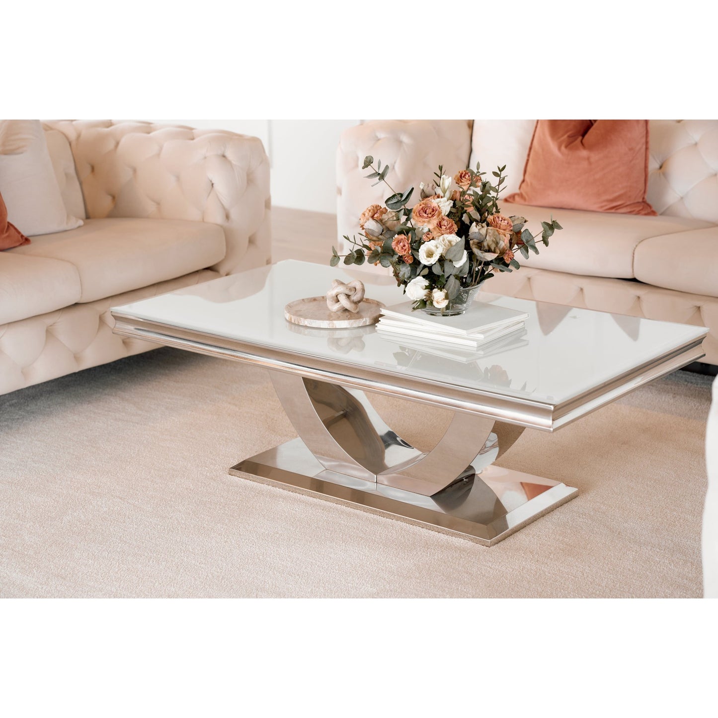 Firenze sofabord fra A-Møbler, 130x70 cm, hvitt glass