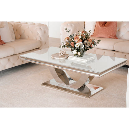 Firenze sofabord fra A-Møbler, 130x70 cm, hvitt glass