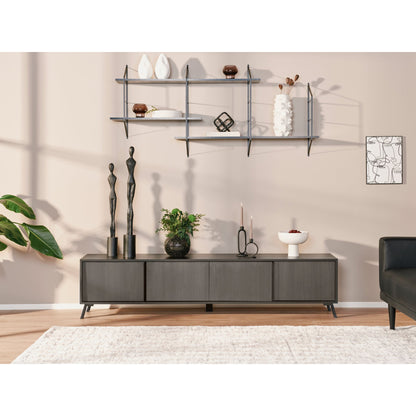 City TV-benk fra A-Møbler, hvit høyglans/sort eik