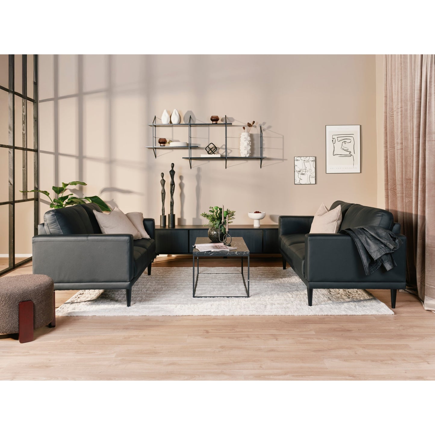 Dagmar 3-seter sofa, hud/PU, svart