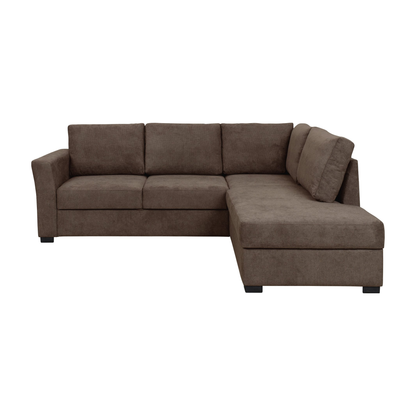 Fakta Sovesofa, polyester, mørk brun, åpent hjørne Høyre
