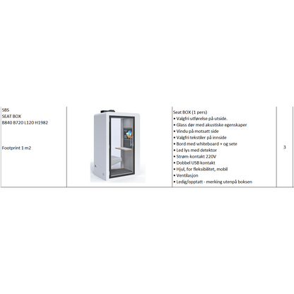 UNO Box fra SBS - stillerom for 1 person, 84x120x198 cm