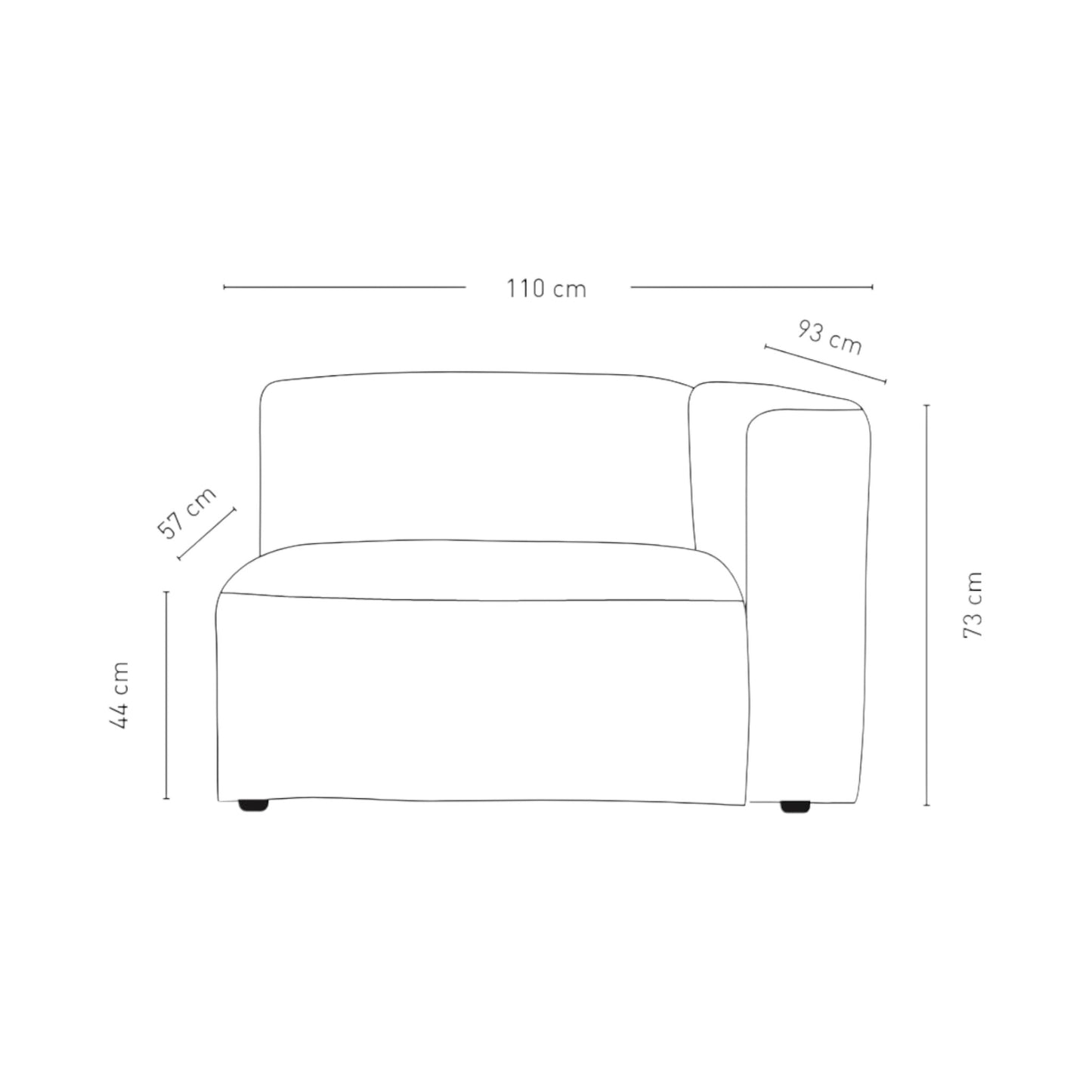 Ubrukt | Juno Modulsofa 1,5 seter m/armlene høyre grå - 110x93x73 cm