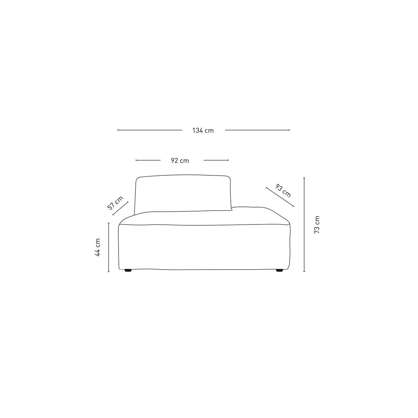 Juno Modulsofa åpen ende høyre grå - 134x93x73 cm fra Kid