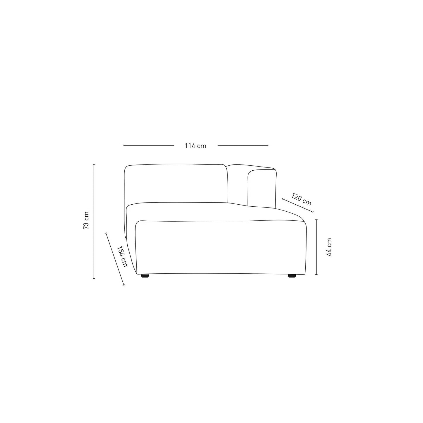 Isa, Forms & Objects, Modulsofa sjeselong høyre natur - 114x154x73 cm