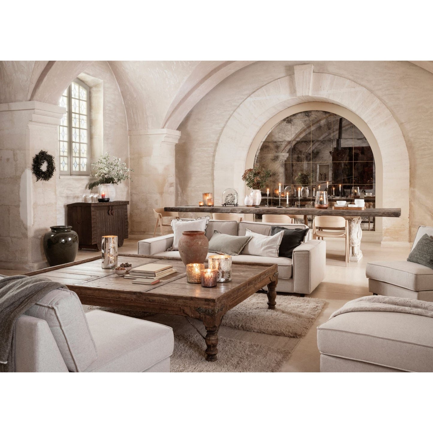 Olivia 3-seter sofa, naturlig tekstil, 222x95x79 cm