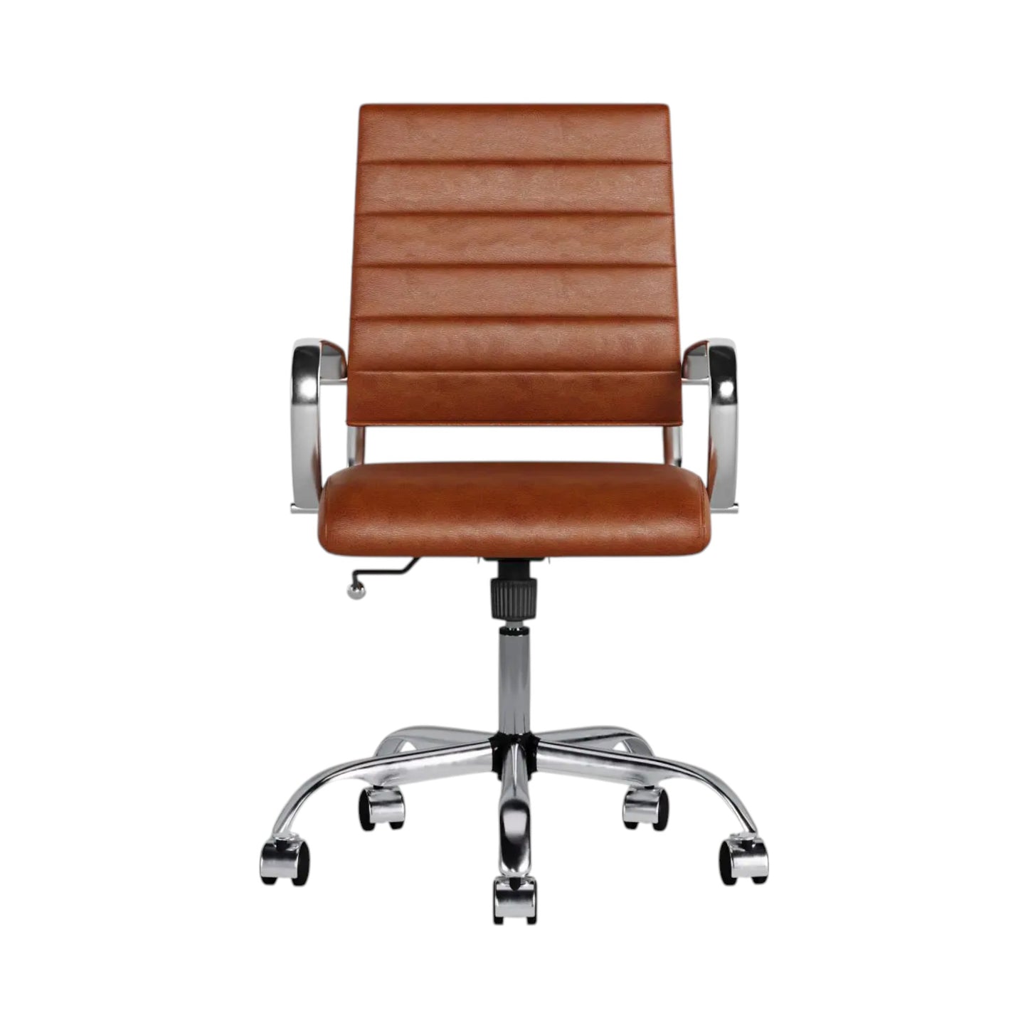 Kontorstol, brun skinn med krom understell