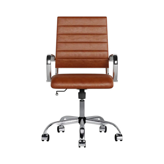 Kontorstol, brun skinn med krom understell