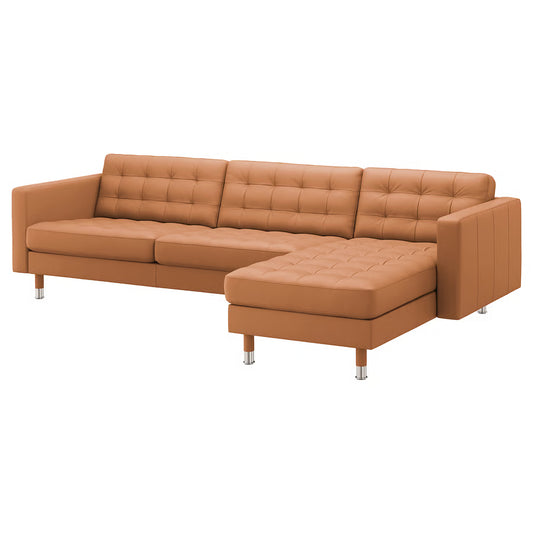 Landskrona sofa med sjeselong fra IKEA, brun skinn, venstre sjeselong