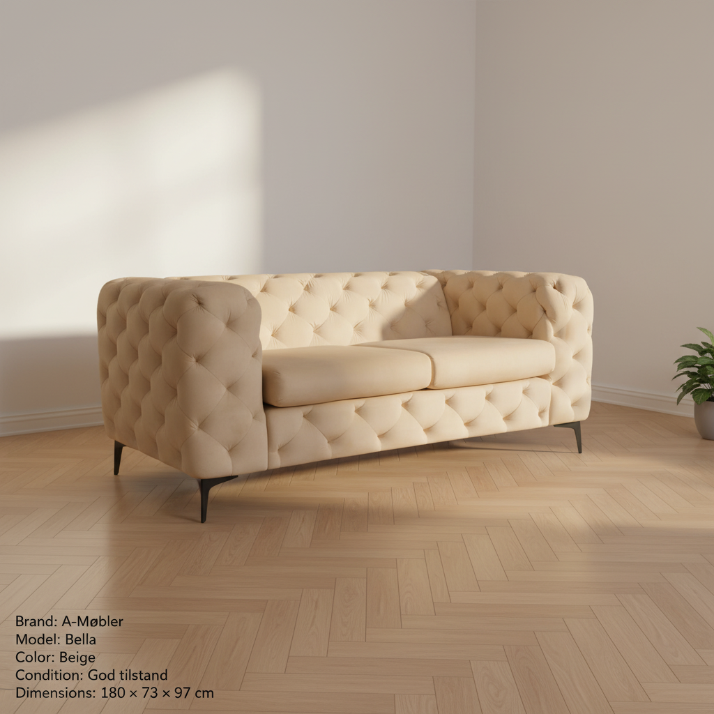 2-seter Bella sofa fra A-Møbler i beige