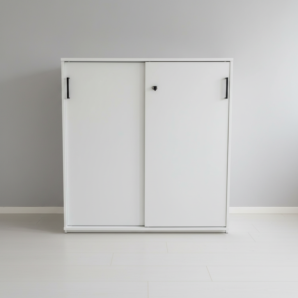 (100x40x118) Kinnarps skap i hvit, skyvedører