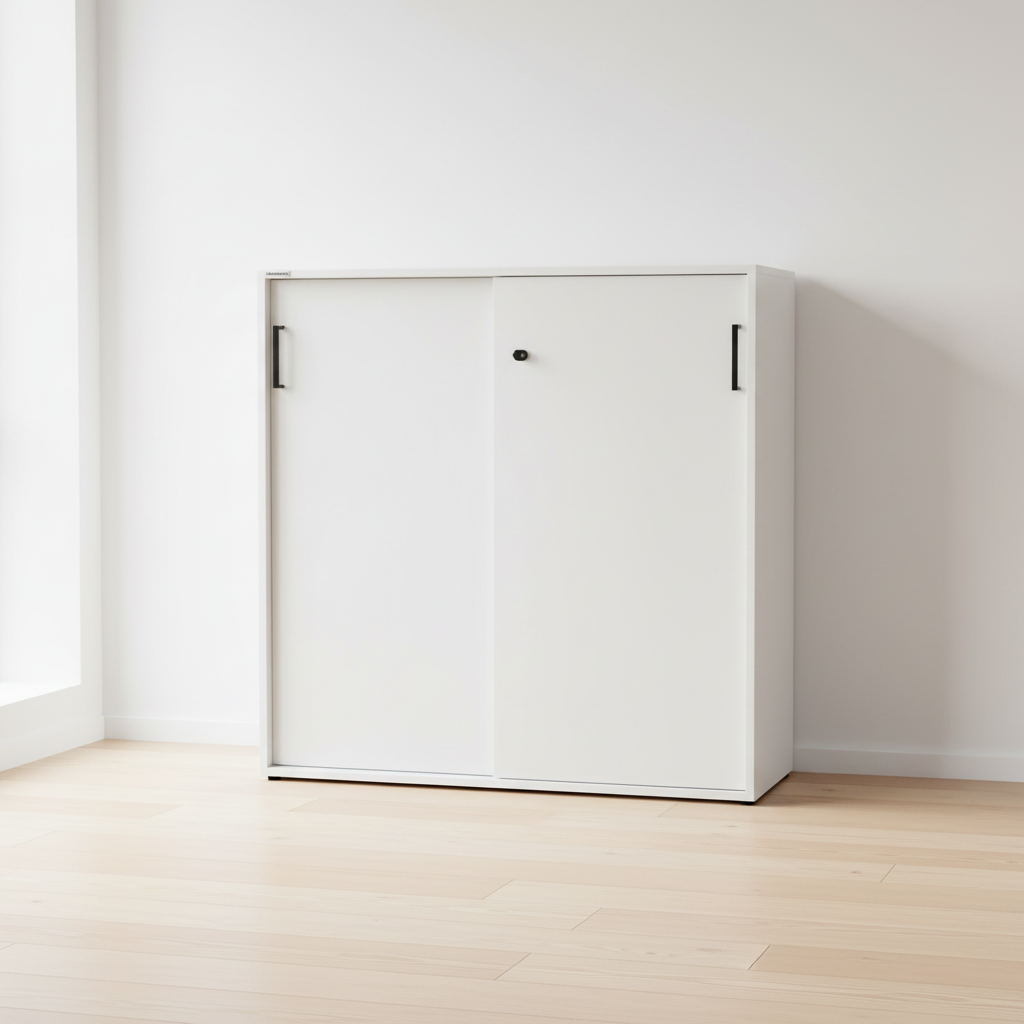 (100x40x118) Kinnarps skap i hvit, skyvedører